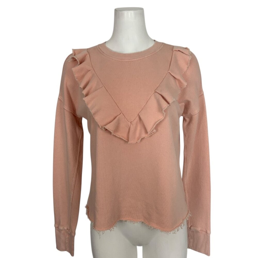 Free People Ooh La Ruffle Pullover Sweatshirt S Faded Pink
